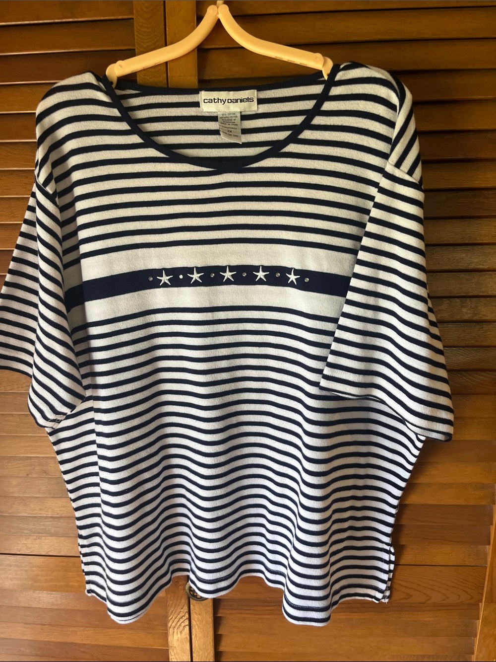 Cathy Daniels Navy & White Striped Knit Top with Star Band Size 2X